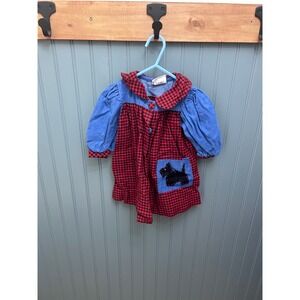 Cottontail Originals Vintage Scottie Dog Gingham Denim Baby Dress 18M Red Blue